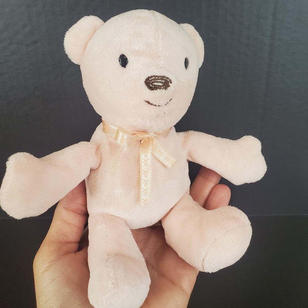 Carters Classics All About A Bear Pink Baby Teddy Stuffed 7" Plush Rattle XOXO